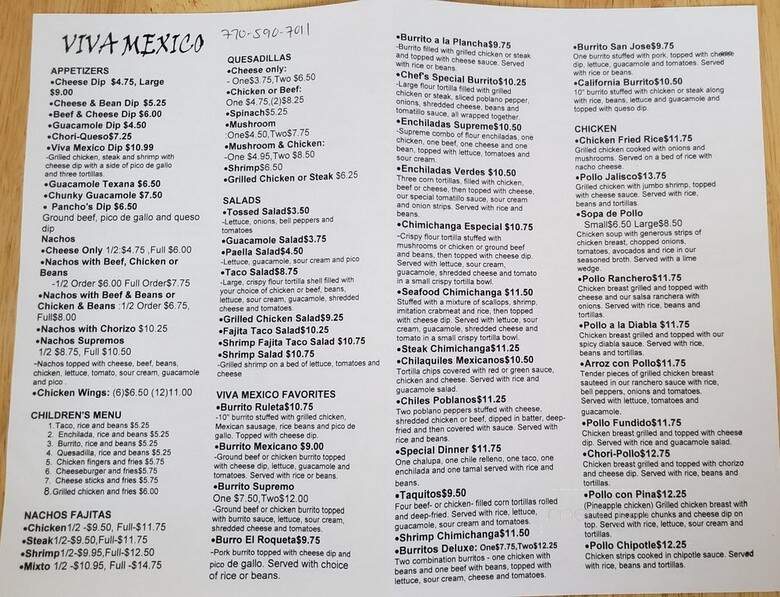 Viva Mexico - Marietta, GA menu_pic