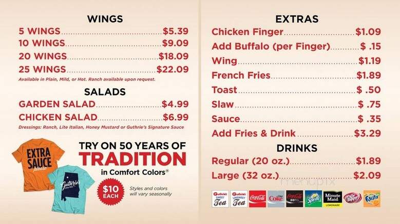 Guthries Golden Fried Chicken Fingers - Moulton, AL menu_pic