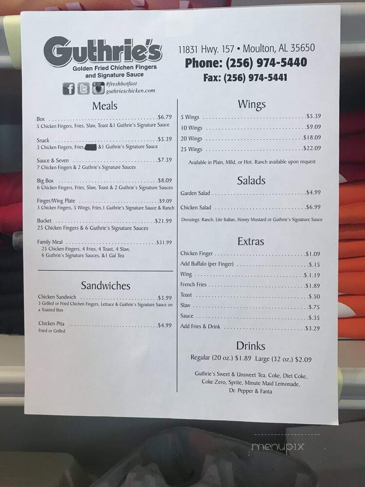 Guthries Golden Fried Chicken Fingers - Moulton, AL menu_pic