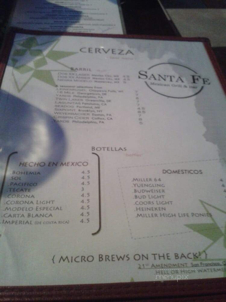 Santa Fe - Wilmington, DE menu_pic