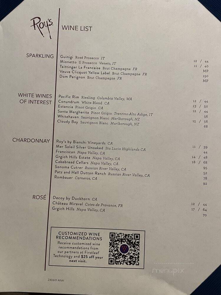 Roy's Hawaiian Fusion Cuisine - Anaheim, CA menu_pic