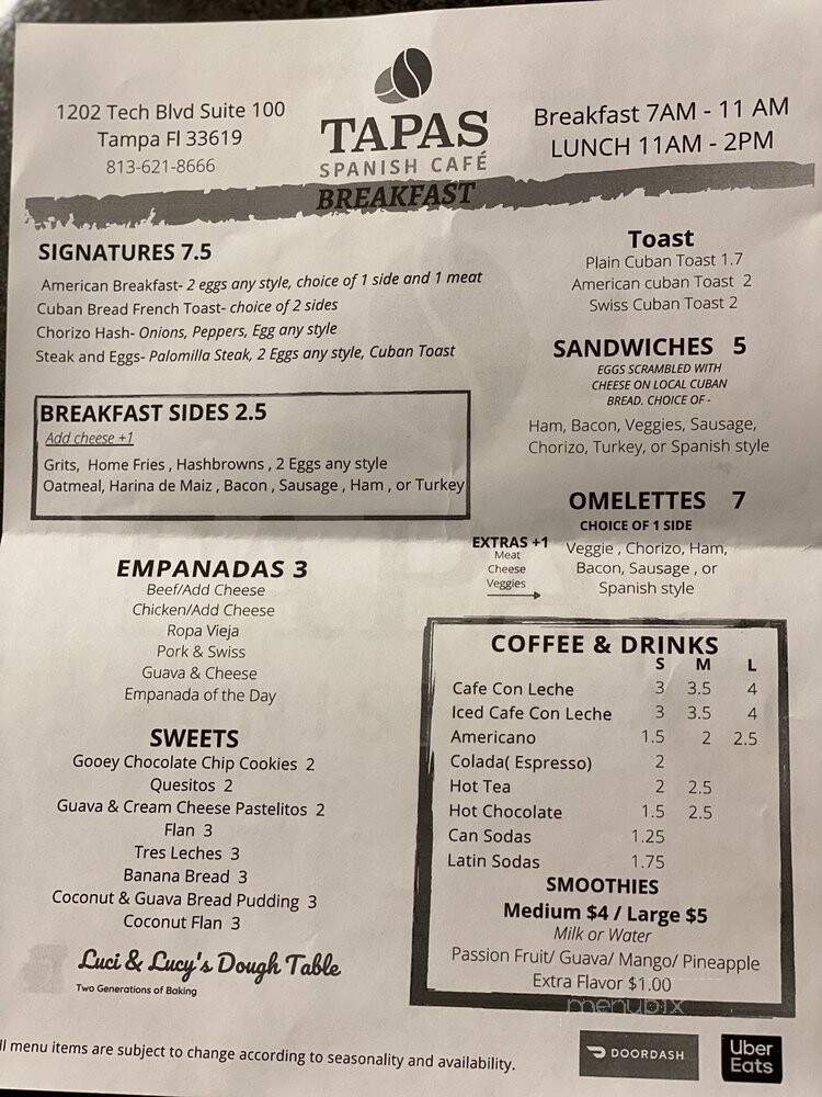 Tapas Spanish Cafe - Tampa, FL menu_pic