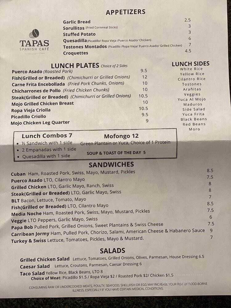 Tapas Spanish Cafe - Tampa, FL menu_pic