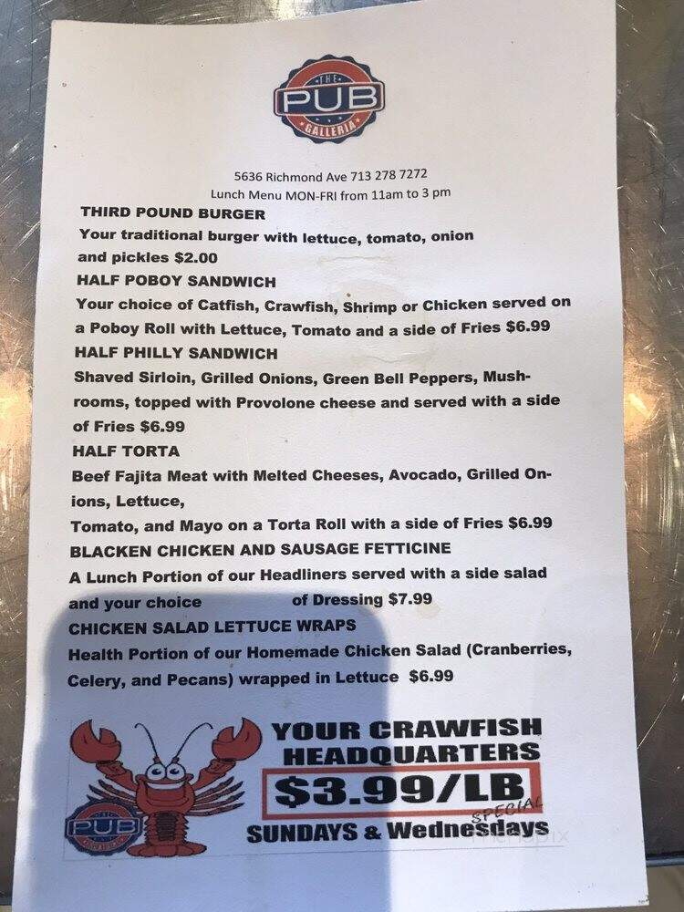 Sam's Concert Pub - Houston, TX menu_pic
