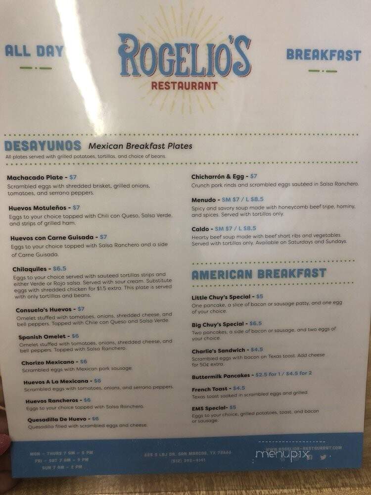Rogelio's - San Marcos, TX menu_pic