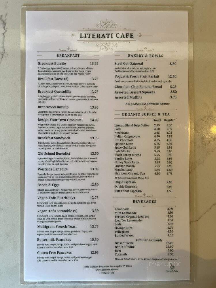 Literati II - Los Angeles, CA menu_pic
