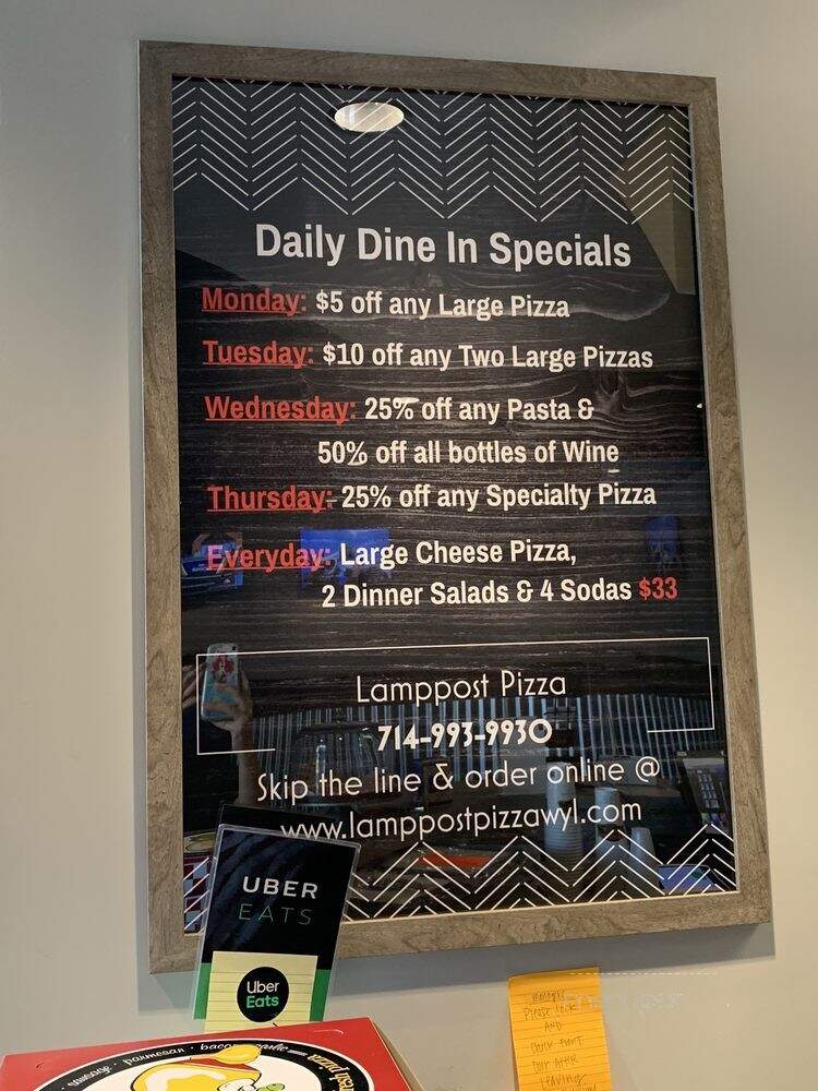 Lamppost Pizza - Yorba Linda, CA menu_pic