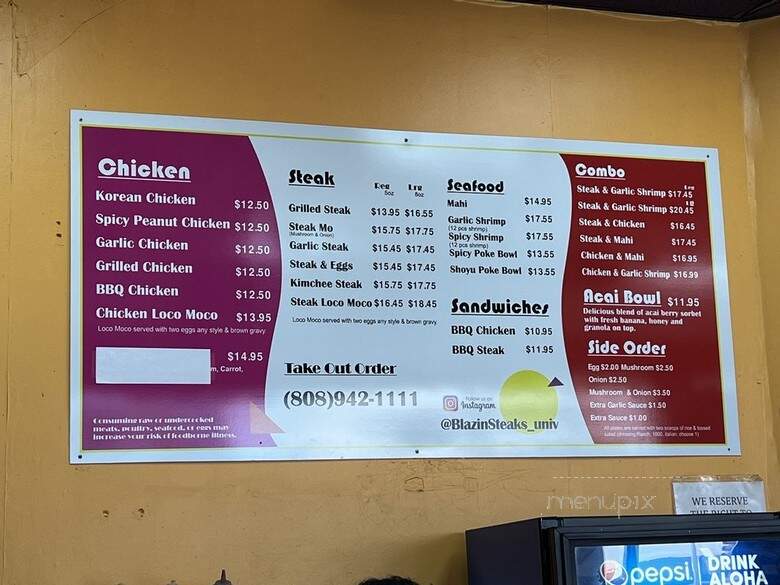Blazin' Steaks University - Honolulu, HI menu_pic