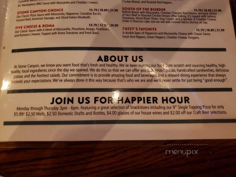 Stone Canyon Pizza - Kansas City, MO menu_pic
