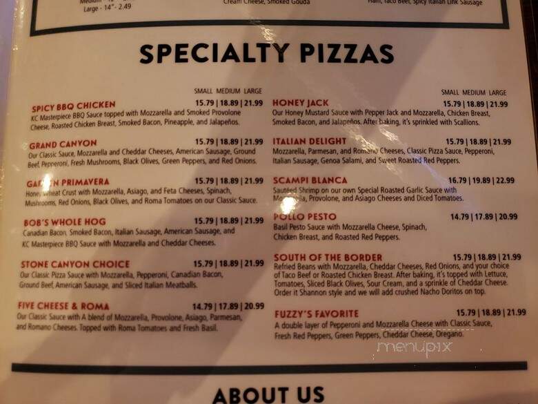 Stone Canyon Pizza - Kansas City, MO menu_pic