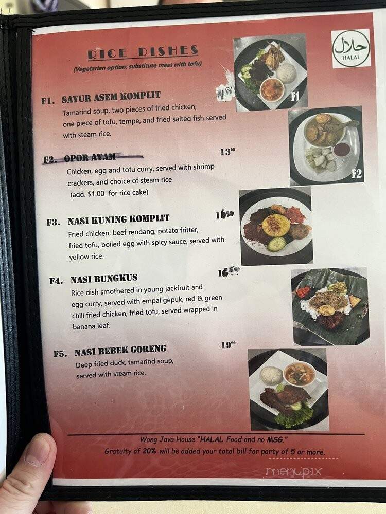 Wong Java House - Alhambra, CA menu_pic