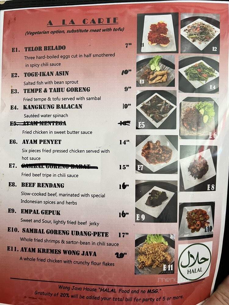 Wong Java House - Alhambra, CA menu_pic