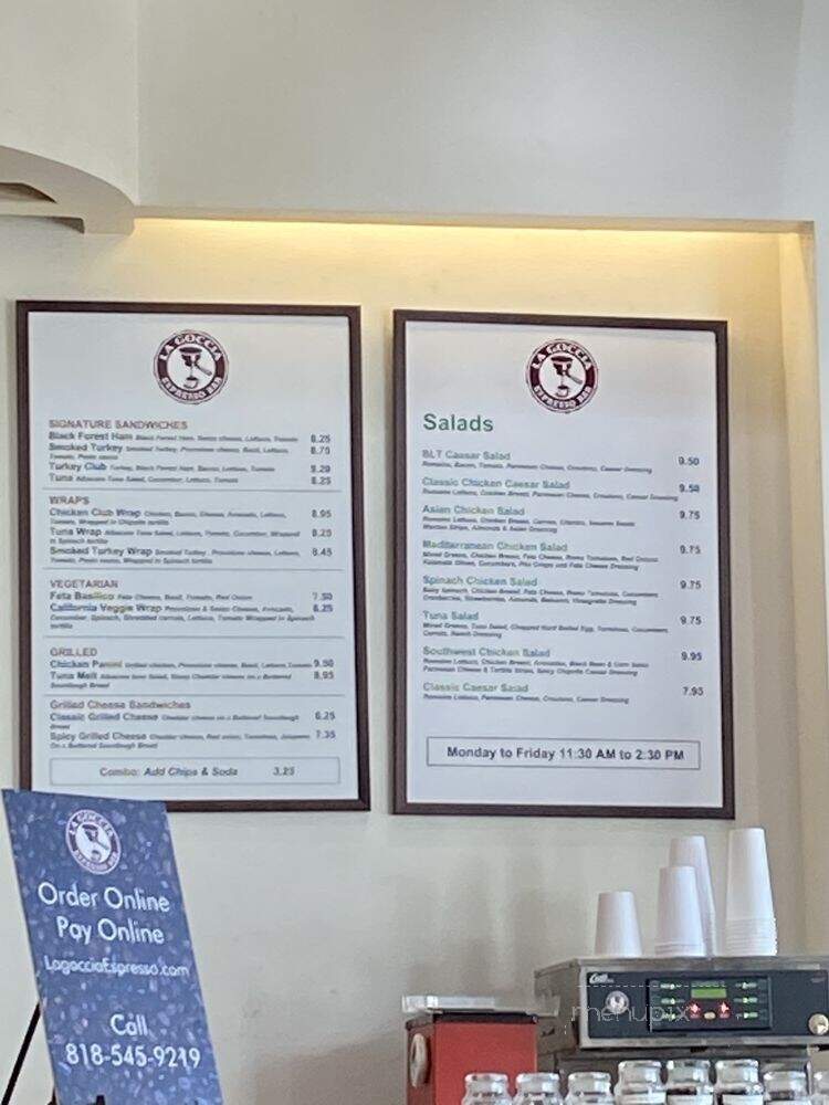 La Goccia Espresso Bar - Glendale, CA menu_pic