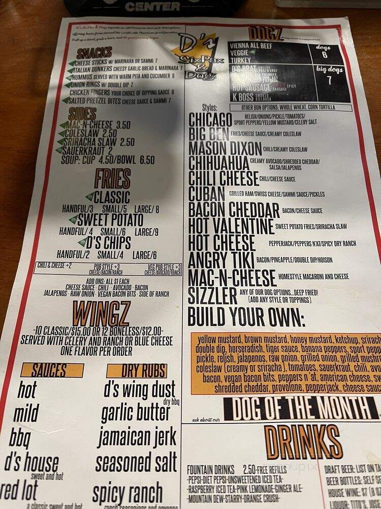 D's Six Pax & Dogz - Swissvale, PA menu_pic