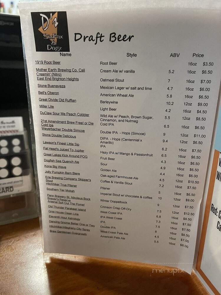 D's Six Pax & Dogz - Swissvale, PA menu_pic