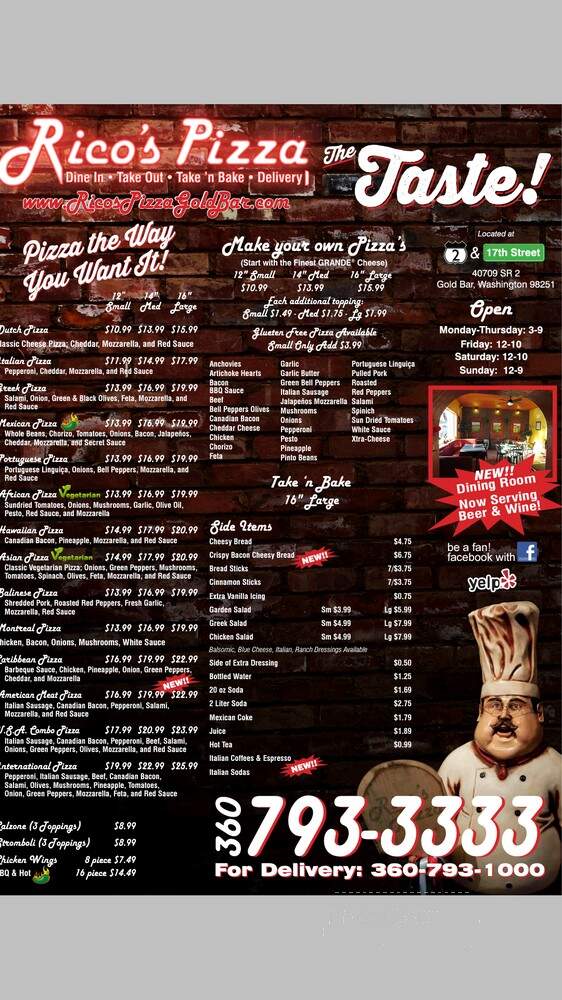 Rico's Pizza - Chicago, IL menu_pic