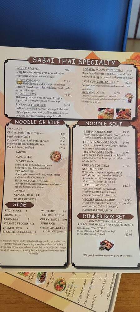 Sabai Thai & Sushi - Boynton Beach, FL menu_pic