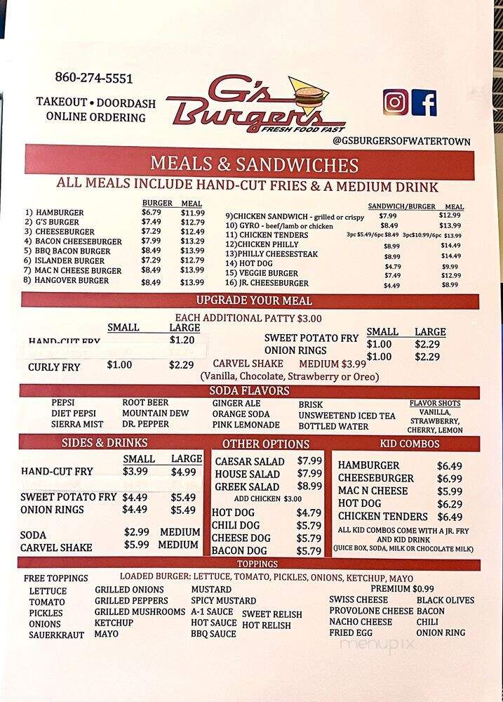 G's Burger's - Watertown, CT menu_pic