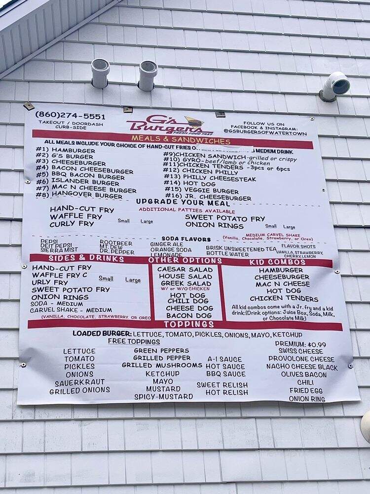 G's Burger's - Watertown, CT menu_pic