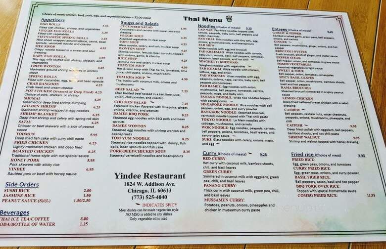 Yindee - Chicago, IL menu_pic