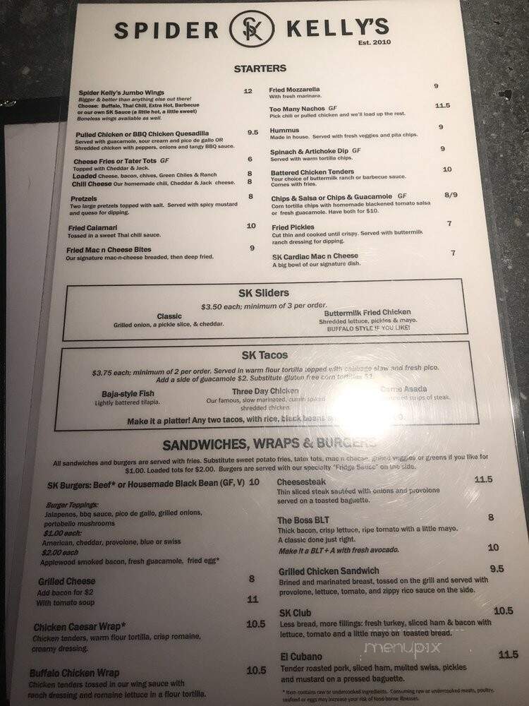 Spider Kelly's - Arlington, VA menu_pic