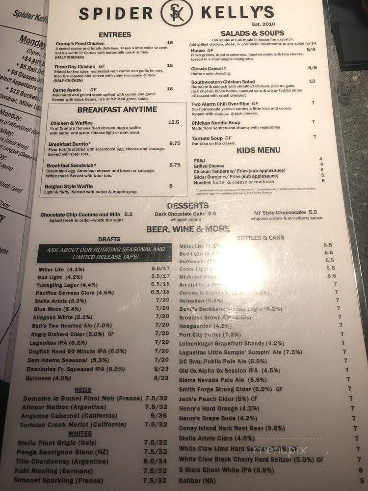 Spider Kelly's - Arlington, VA menu_pic