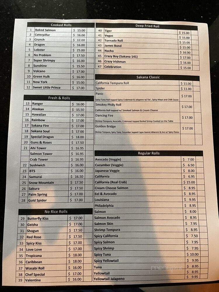 Sushi Sakana - Plano, TX menu_pic