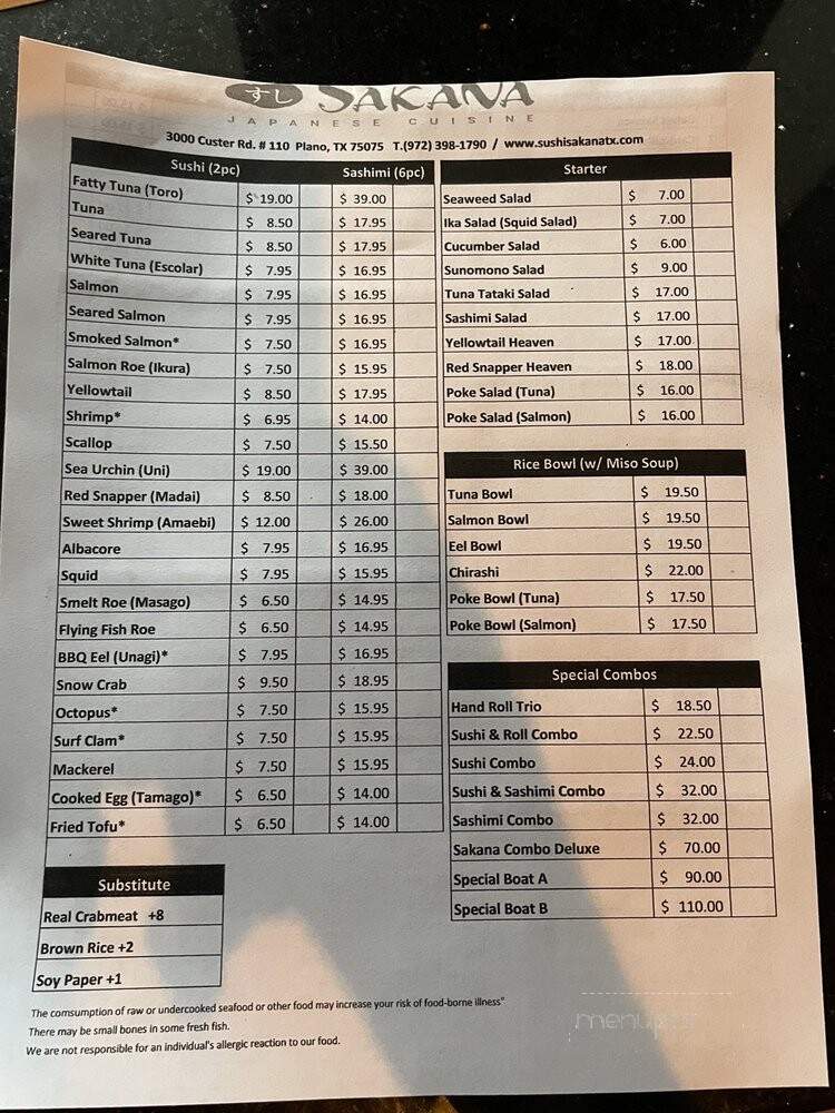Sushi Sakana - Plano, TX menu_pic