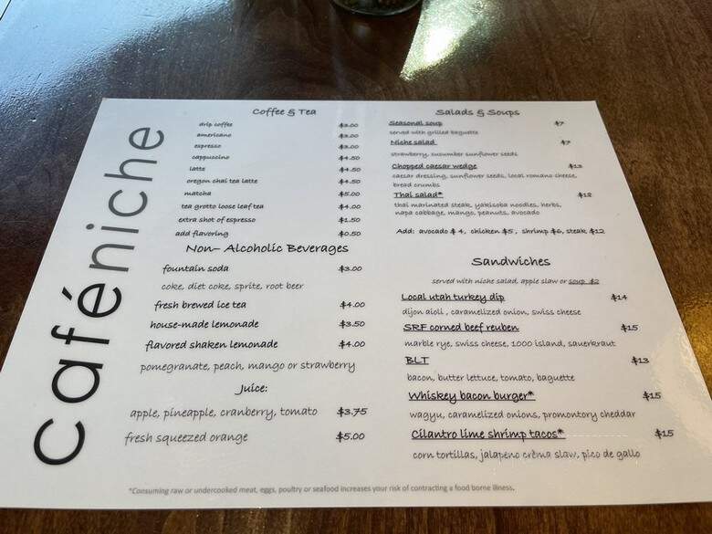 Caffe Niche - Salt Lake City, UT menu_pic