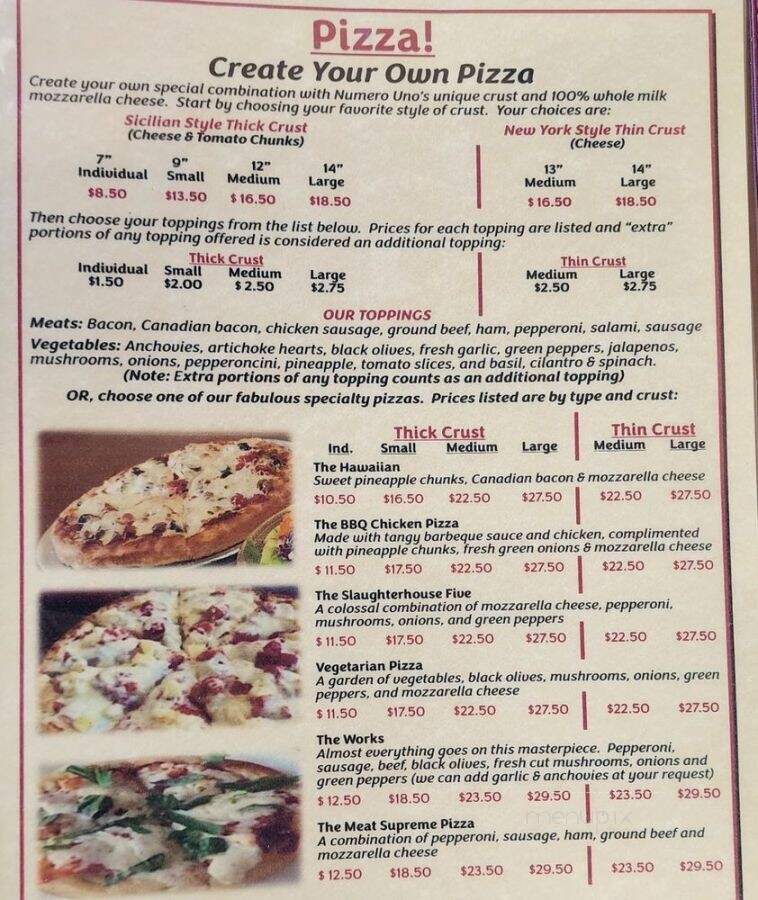 Numero Uno Pizza - Lawndale, CA menu_pic