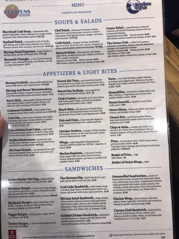Horizon - Ocean City, MD menu_pic