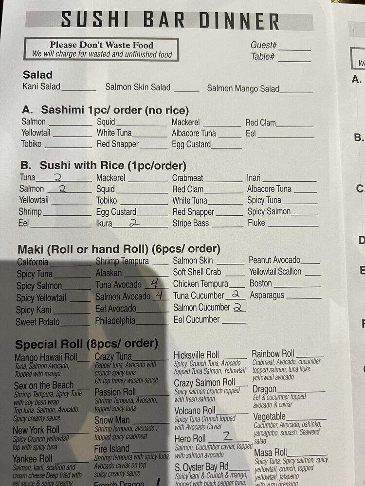 Blue Fish Japanese Restaurant & Lounge - Hicksville, NY menu_pic