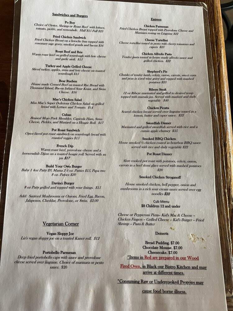 Black Bear Bistro - Warrenton, VA menu_pic