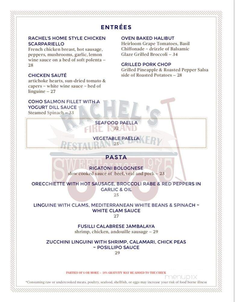Rachel's Bakery and Restaurant - Ocean Beach, NY menu_pic