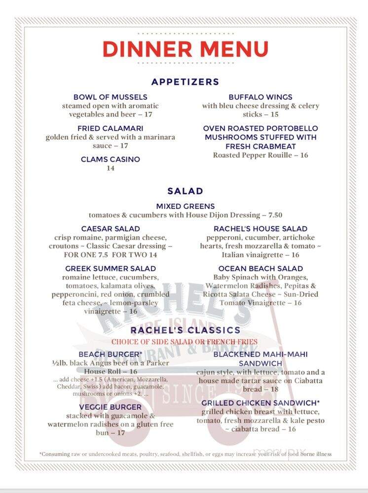 Rachel's Bakery and Restaurant - Ocean Beach, NY menu_pic