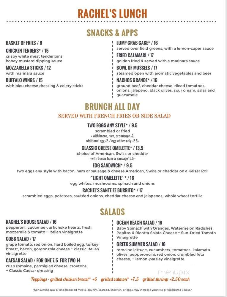 Rachel's Bakery and Restaurant - Ocean Beach, NY menu_pic