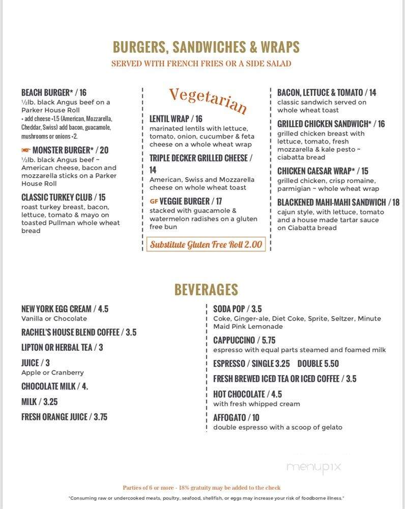 Rachel's Bakery and Restaurant - Ocean Beach, NY menu_pic