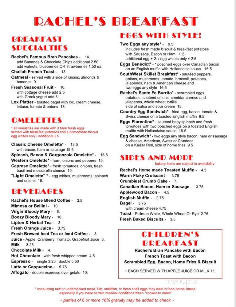 Rachel's Bakery and Restaurant - Ocean Beach, NY menu_pic