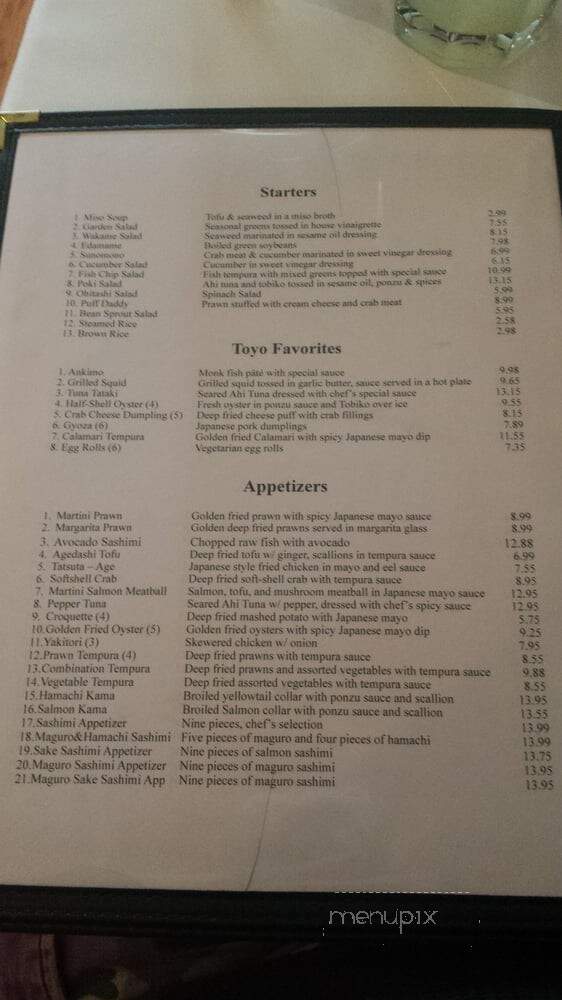 Toyo Japanese Bistro - Santa Rosa, CA menu_pic