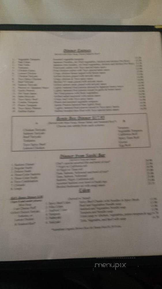 Toyo Japanese Bistro - Santa Rosa, CA menu_pic