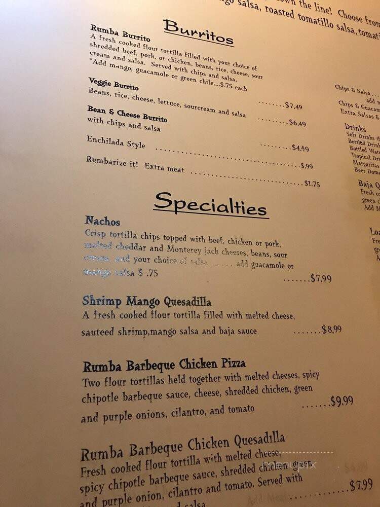 Cafe Rumba - Glendale, AZ menu_pic