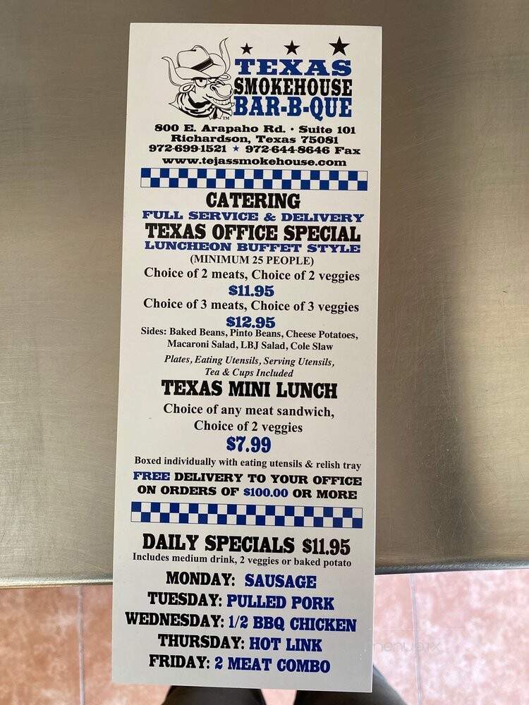Texas Smokehouse BBQ - Richardson, TX menu_pic