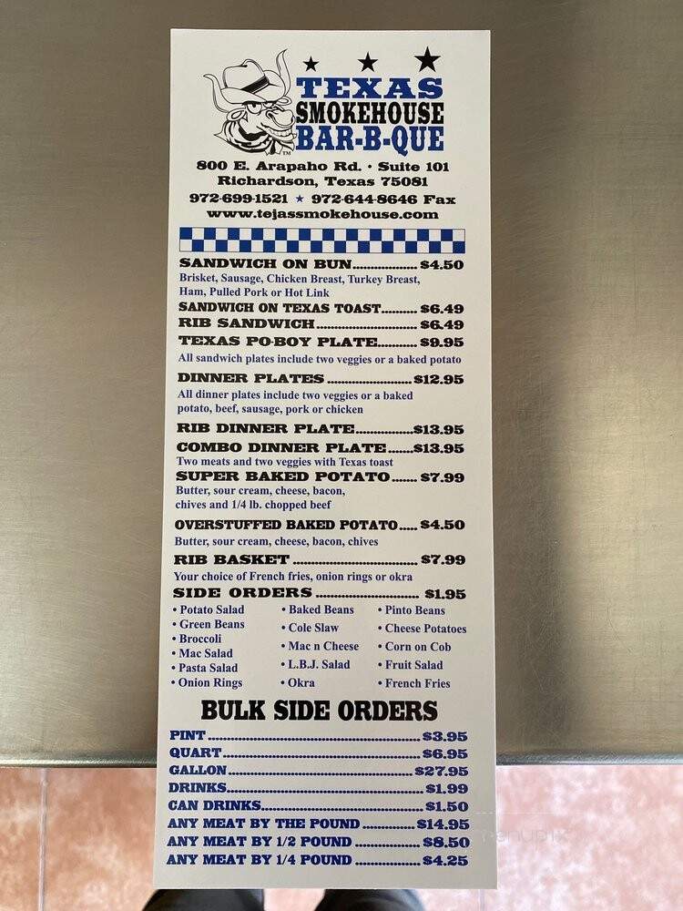 Texas Smokehouse BBQ - Richardson, TX menu_pic