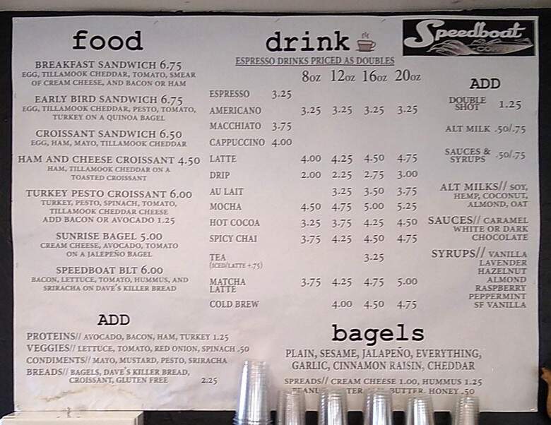 Speedboat Coffee - Portland, OR menu_pic