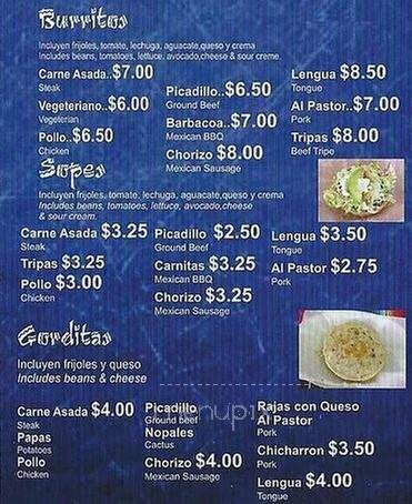 Taqueria Burritos Locos - Grapevine, TX menu_pic