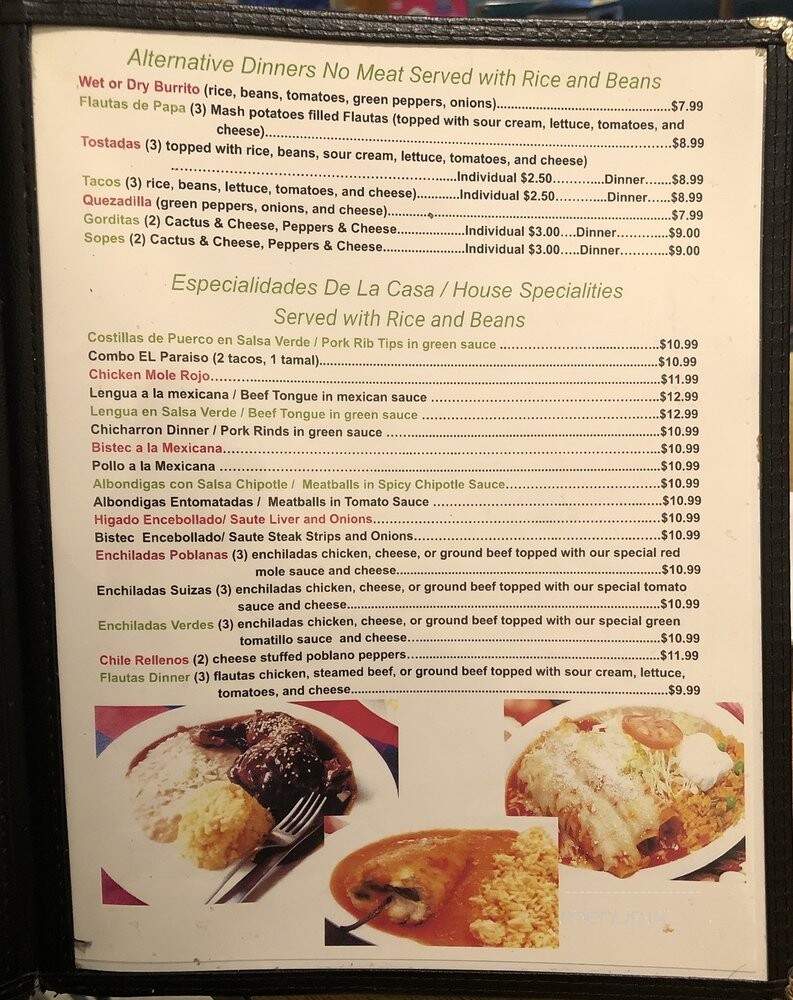 El Paraiso - Zeeland, MI menu_pic