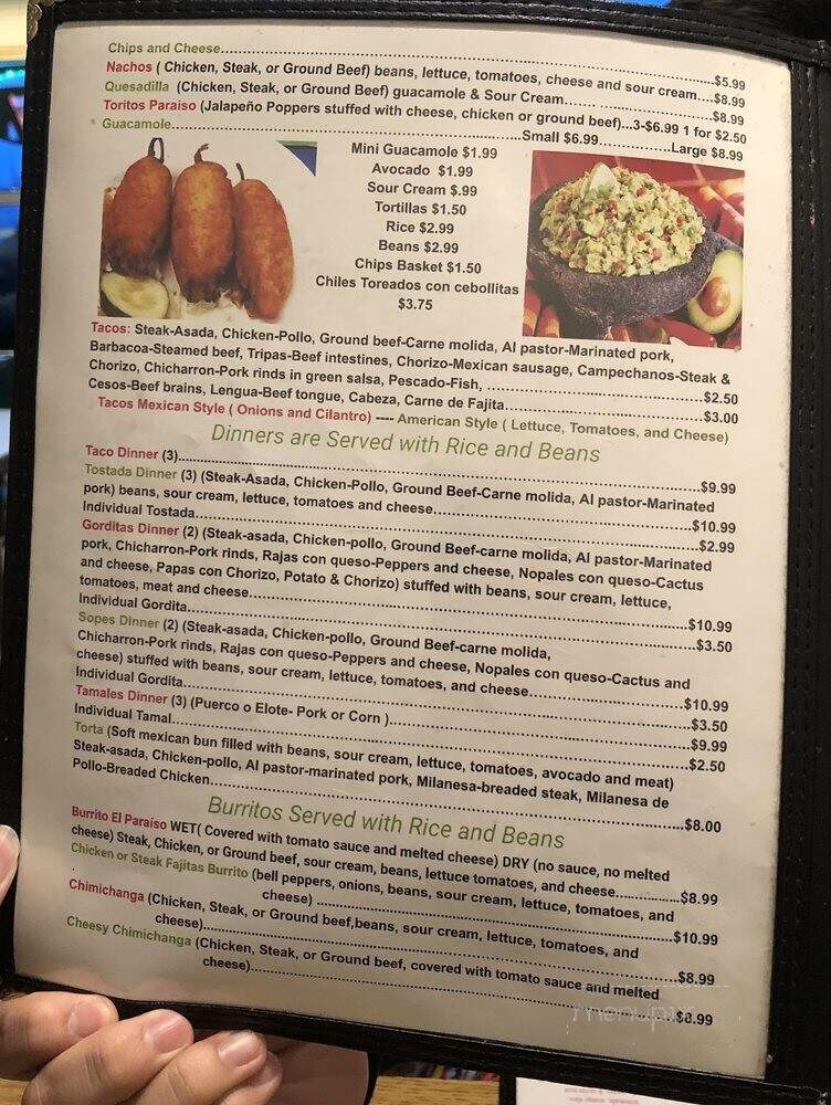 El Paraiso - Zeeland, MI menu_pic