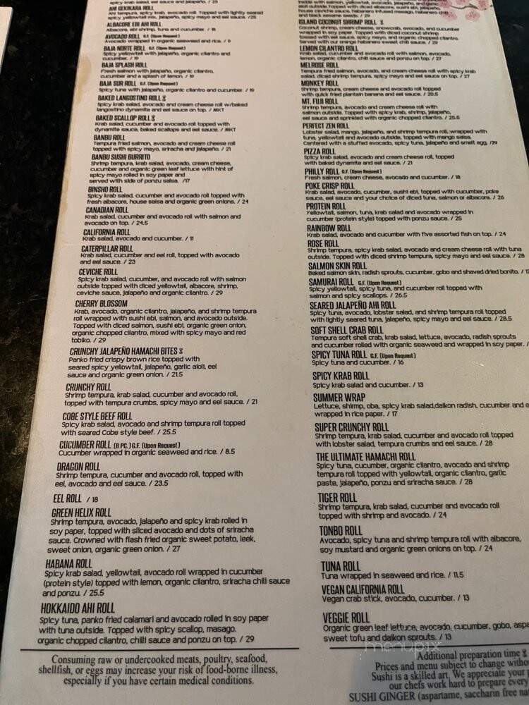 Banbu Sushi - La Mesa, CA menu_pic