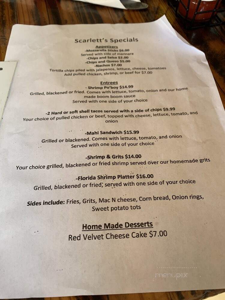 Scarlett O'Hara's - St Augustine, FL menu_pic