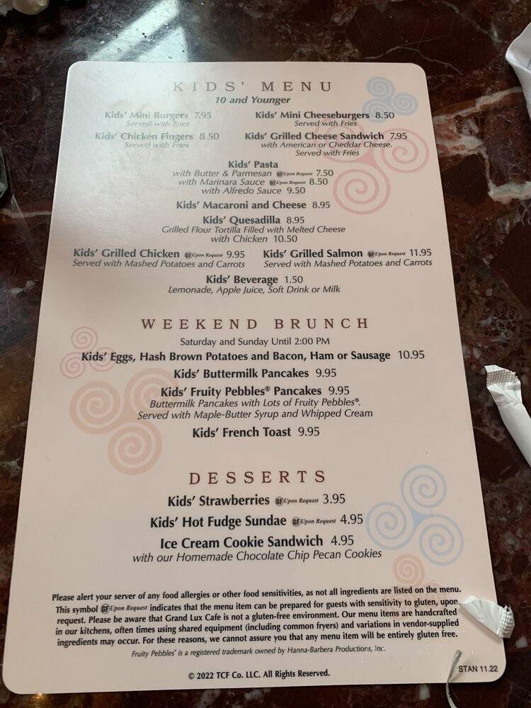 Grand Lux Cafe - Paramus, NJ menu_pic